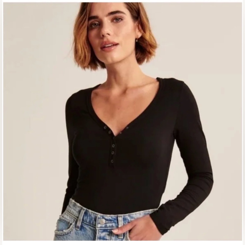 Abercrombie & Fitch Soft AF Collection Black Henley Top
